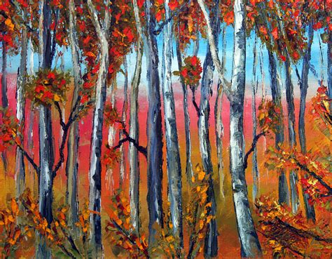 Autumn Fire Palette Knife Oil Painting No Brush Painting By Lisa Elley
