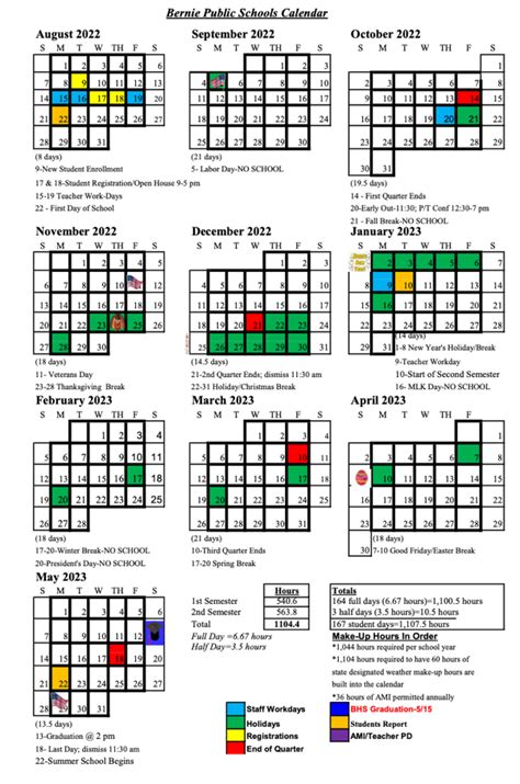Bernie R Xiii School District Calendar For 2022 2023