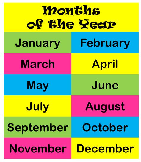 Printable Months Of The Year