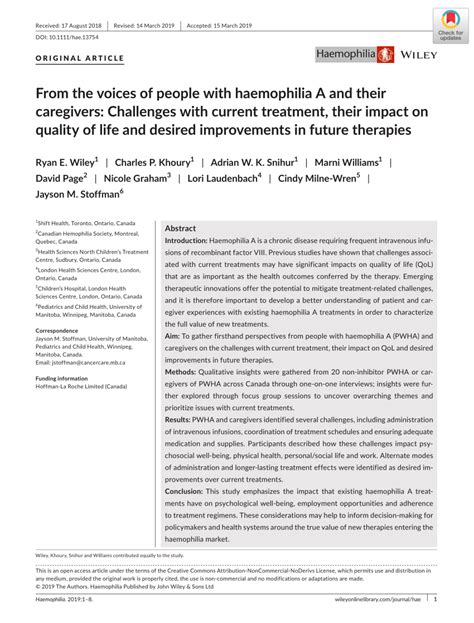 Pdf From The Voices Of People With Haemophilia A And Their Caregivers