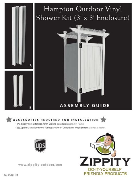 Zippity Hampton Outdoor Vinyl Shower Kit Assembly Manual Pdf Download