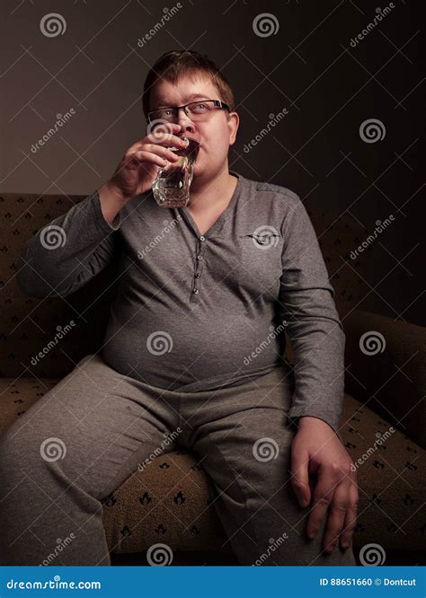 Overweight Man Drinking Water Stock Photo Image Of Calories Loss