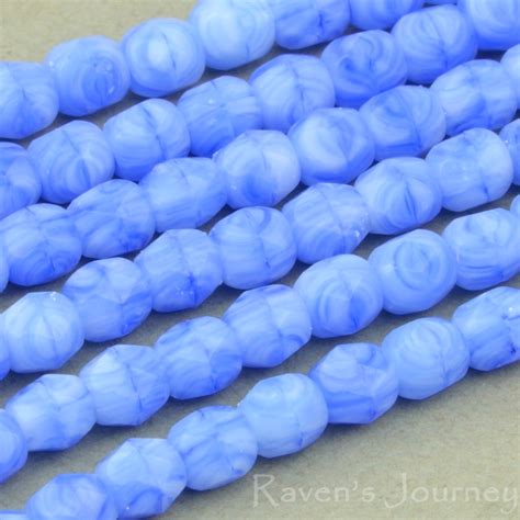 Round Faceted 3mm Cobalt Blue White Mix Opaque Ravens Journey