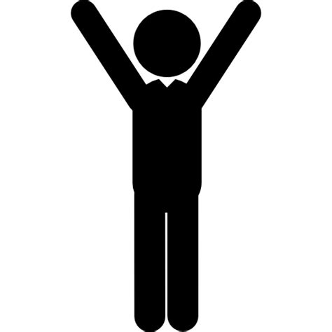 Standing Male Silhouette With Raised Arms Free People Icons
