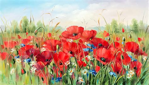Ukrainian Poppy Field Painting Original Art Work Wildflowers Etsy Uk