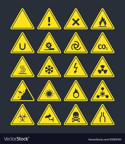 Road Warning Signs Set Triangular Yellow Symbols Vector Image