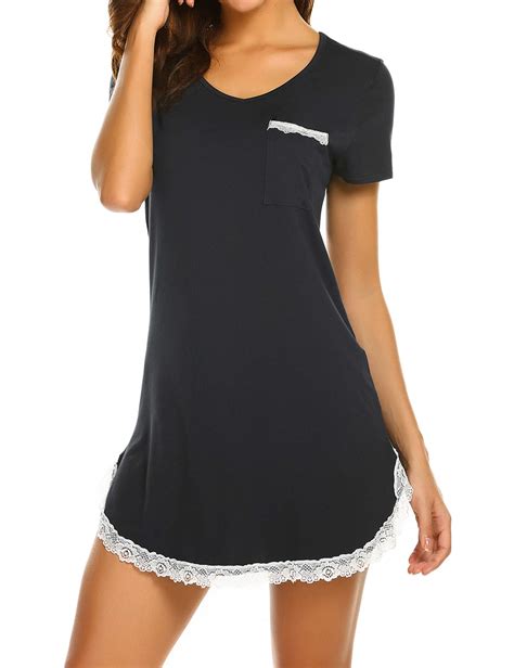 Ekouaer Nightgowns For Women Sexy Sleepshirts V Neck Short Sleeve