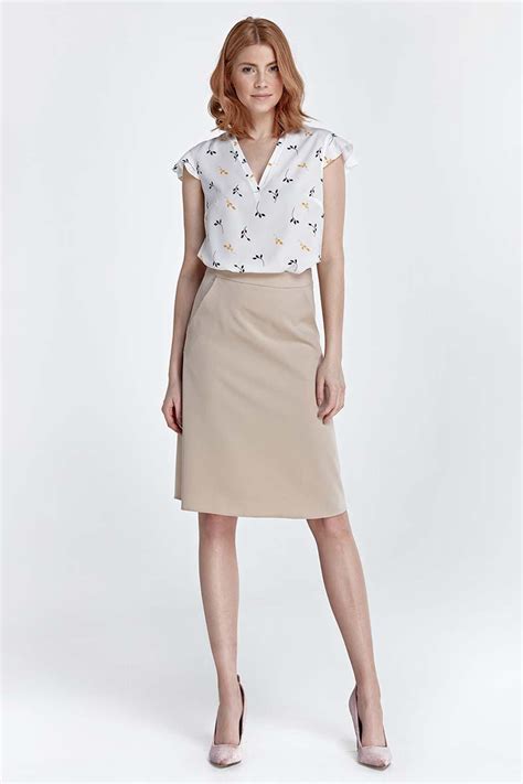 Beige Knee Length Skirt With Pockets Skirts Fashion Skirts With Pockets