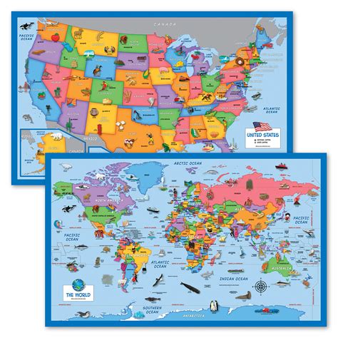World Map And Usa Map For Kids 2 Poster Set Laminated