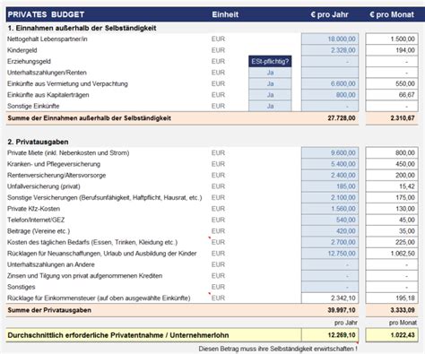 Preis Und Angebotskalkulation Für Selbständige Excel Vorlage