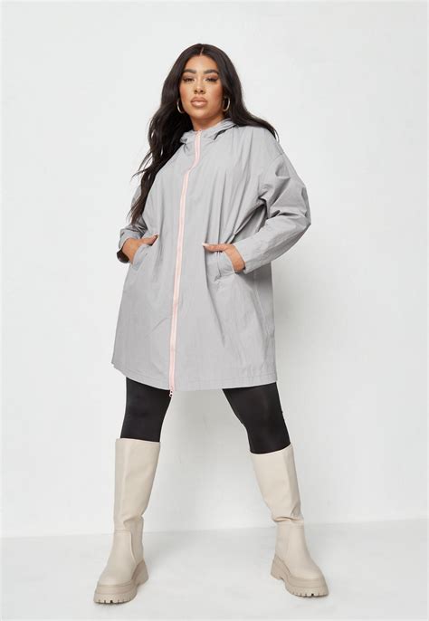 Plus Size Grey Missguided Hooded Mac Missguided