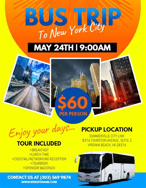 Yellow Travel Bus Trip Pamphlet Social Media Graphic Template Bus