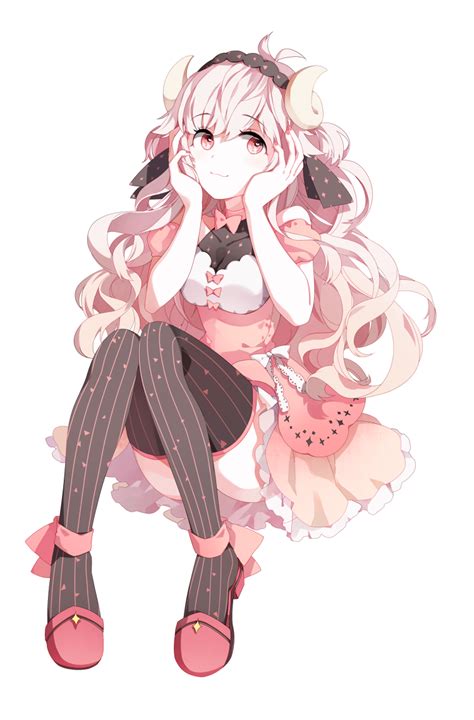 Kawaii Anime Girl Pink Hair Horns