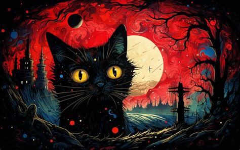 Premium Ai Image There Is A Black Cat Sitting In Front Of A Full Moon