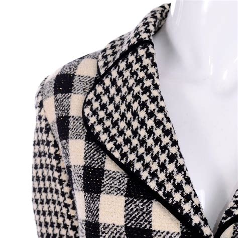 Emanuel Ungaro Vintage Black Plaid And Houndstooth Check Wool Skirt And