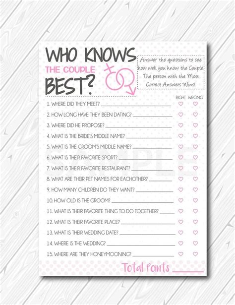Who Knows The Couple Best Printable Bridal Shower Game Printable