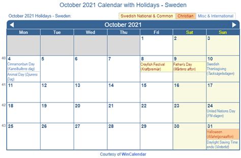 Print Friendly October 2021 Sweden Calendar For Printing