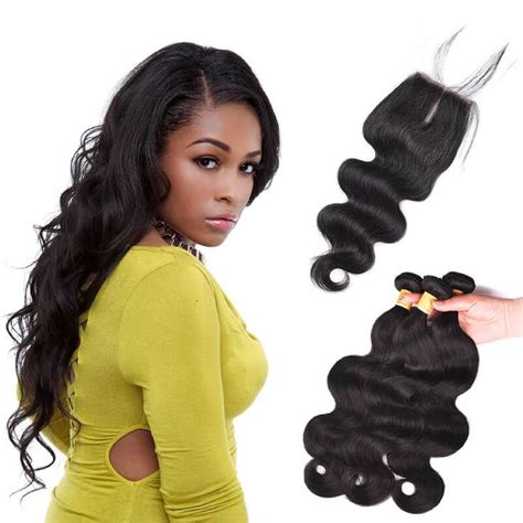 Marchqueen Peruvian Body Wave Lace Closure With 3pcs Human Hair Weave