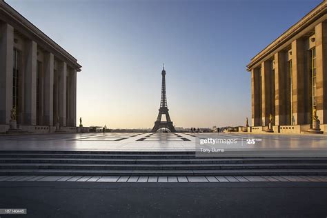 Esplanade Du Trocadero And Eiffel Tower At Sunrise Stock