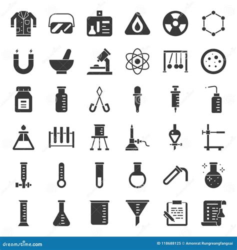 Laboratory Equipment Solid Icon Set Stock Vector Illustration Of