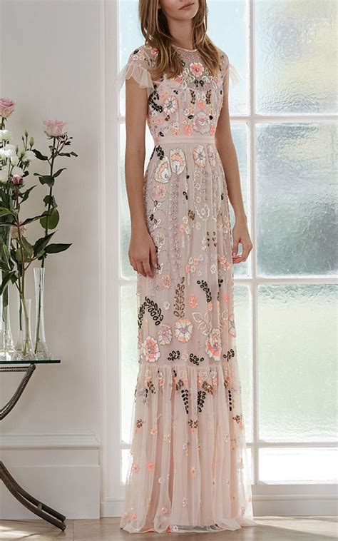 Pink Floral Embroidered Tiered Maxi Dress Fancy Dresses Pretty Dresses Pretty Outfits