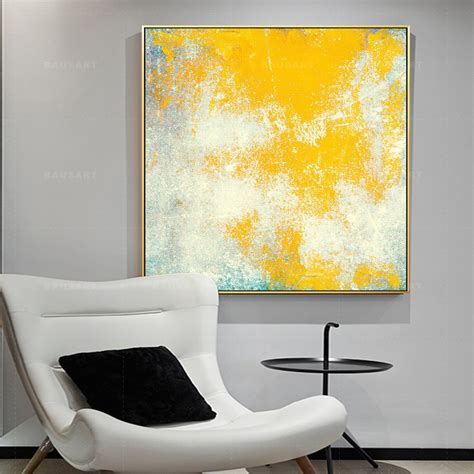 Abstract Print Framed Wall Art Modern Abstract Yellow Painting On