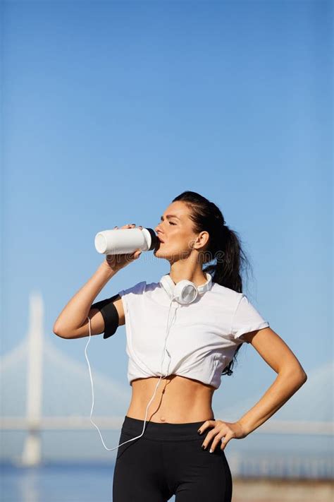 Sporty Lady Drinking Water From Bottle Stock Image Image Of