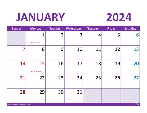 January 2024 Calendar Holidays List Monthly Calendar