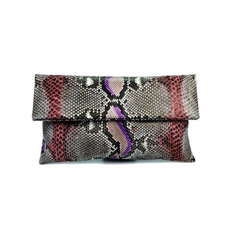 Rust Brown And Lilac Motif Python Leather Classic Foldover Clutch Bag