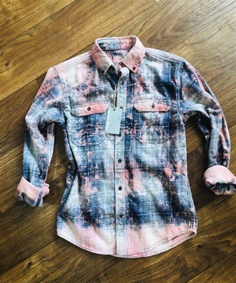 Distressed Bleached Flannel Shirt Bleached Flannel Etsy