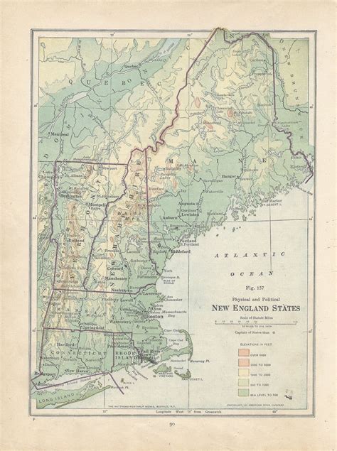 Maps and travel information about new england, which comprises six the new england region consists of connecticut, massachusetts, and rhode island as well as maine, new hampshire, and vermont. Vintage Map New England States Physical and Political 1920s
