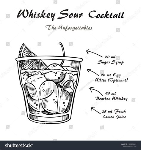 Whiskey Sour Cocktail Recipe Vector Hahddrawn Stock Vector Royalty Free 1908863803 Shutterstock