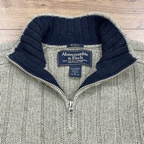 Abercrombie And Fitch Sweater Men Medium Tan Lambswool Blend Muscle Ribbed 1 4 Zip Ebay