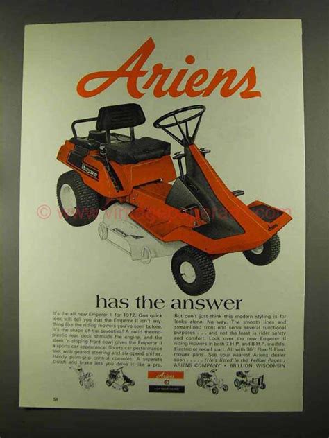 1972 Ariens Emperor Ii Riding Mower Ad The Answer Cz0262