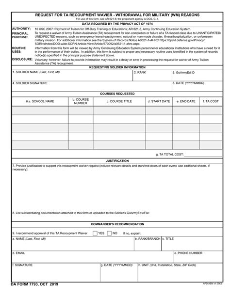 Download Fillable Da Form 7793 Army Myservicesupport Com Gambaran