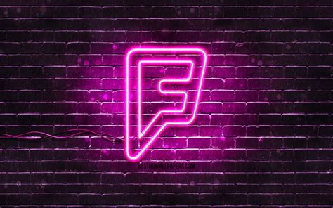Download Wallpapers Foursquare Purple Logo 4k Purple Brickwall