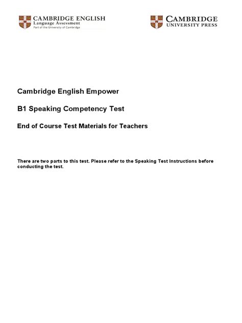 Cambridge English Empower B1 Speaking Competency Test End Of Course