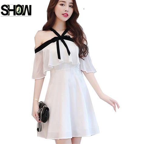 chiffon dresses bow hot selling women fashion korean style summer off shoulder dress elegant