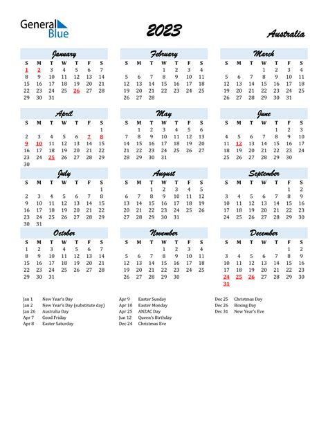 2023 Australia Calendar With Holidays