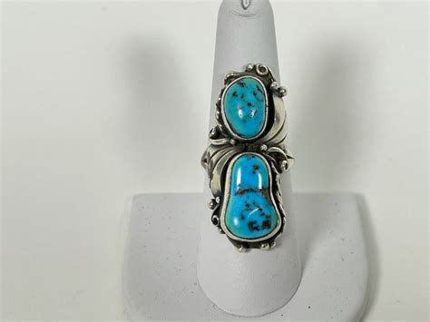 Vintage Native American Sterling Silver Turquoise Ring Signed Jb Jerome