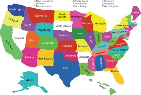 free vector colorido mapa de estados unidos con los estados descargar vector