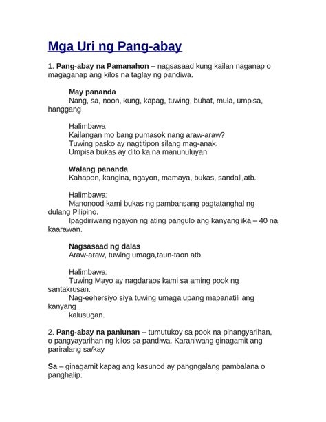 Pagtukoy Sa Pang Abay Na Pamaraan 3 1 Pagsasanay Filipino Pangalan