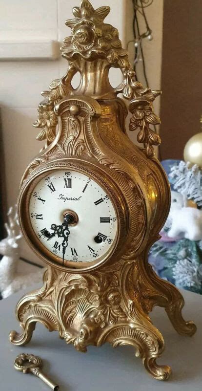 Vintage Ornate Heavy Brass Imperial Franz Hermle Mantel Chiming Clock