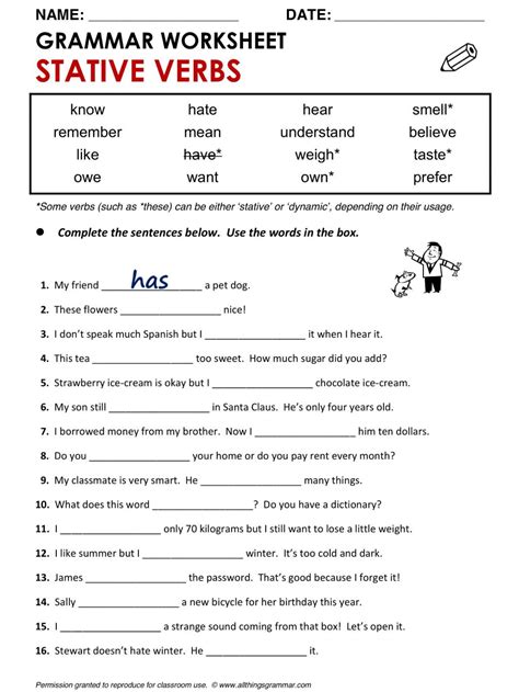 6th Grade Verb Worksheets