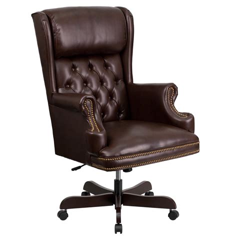 Flash Furniture High Back Traditional Tufted Brown Leathersoft