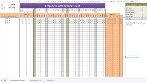 Attendance Calendars For Employee Template Example Calendar Printable