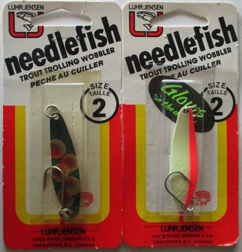 2 Luhr Jensen Needlefish Spoons Size 002 Red Dotfrog And Glo Fluor