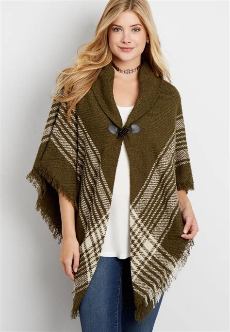 Plaid Poncho With Toggle Closure Original Price 3400 Available At
