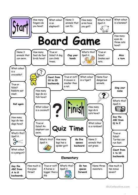 Board Game Quiz Time Easy Worksheet Free Esl Printable Worksheets