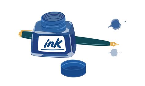 Blue Ink Bottle Vector Illustration Ink Pot Or Inkpot Vector Foutain
